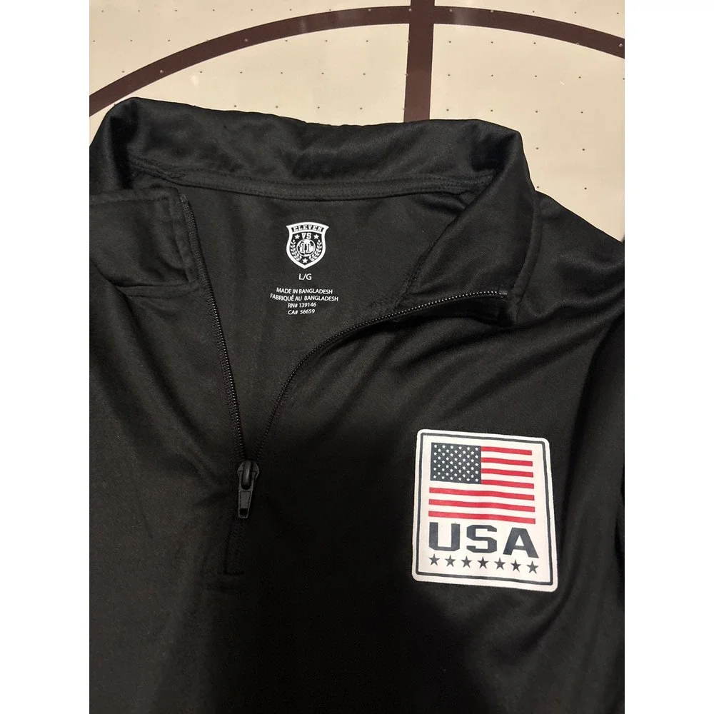 1283 Eleven VS Eleven Mens Large Black USA Flag Quarter Zip Pullover